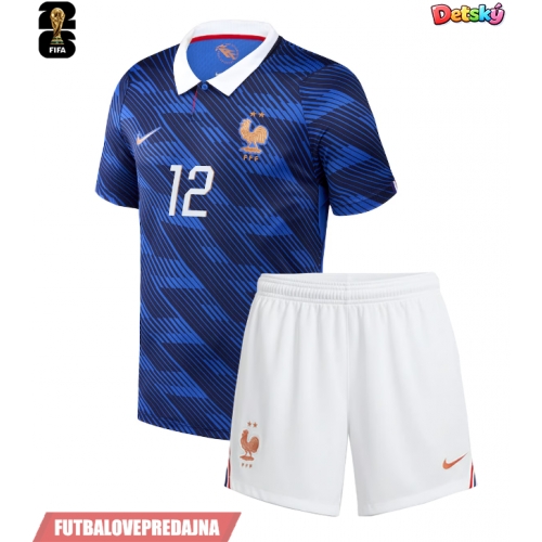 Lacne Dětský Futbalové dres Francúzsko Bradley Barcola #12 MS 2026 Krátky Rukáv - Domáci (+ trenírky)